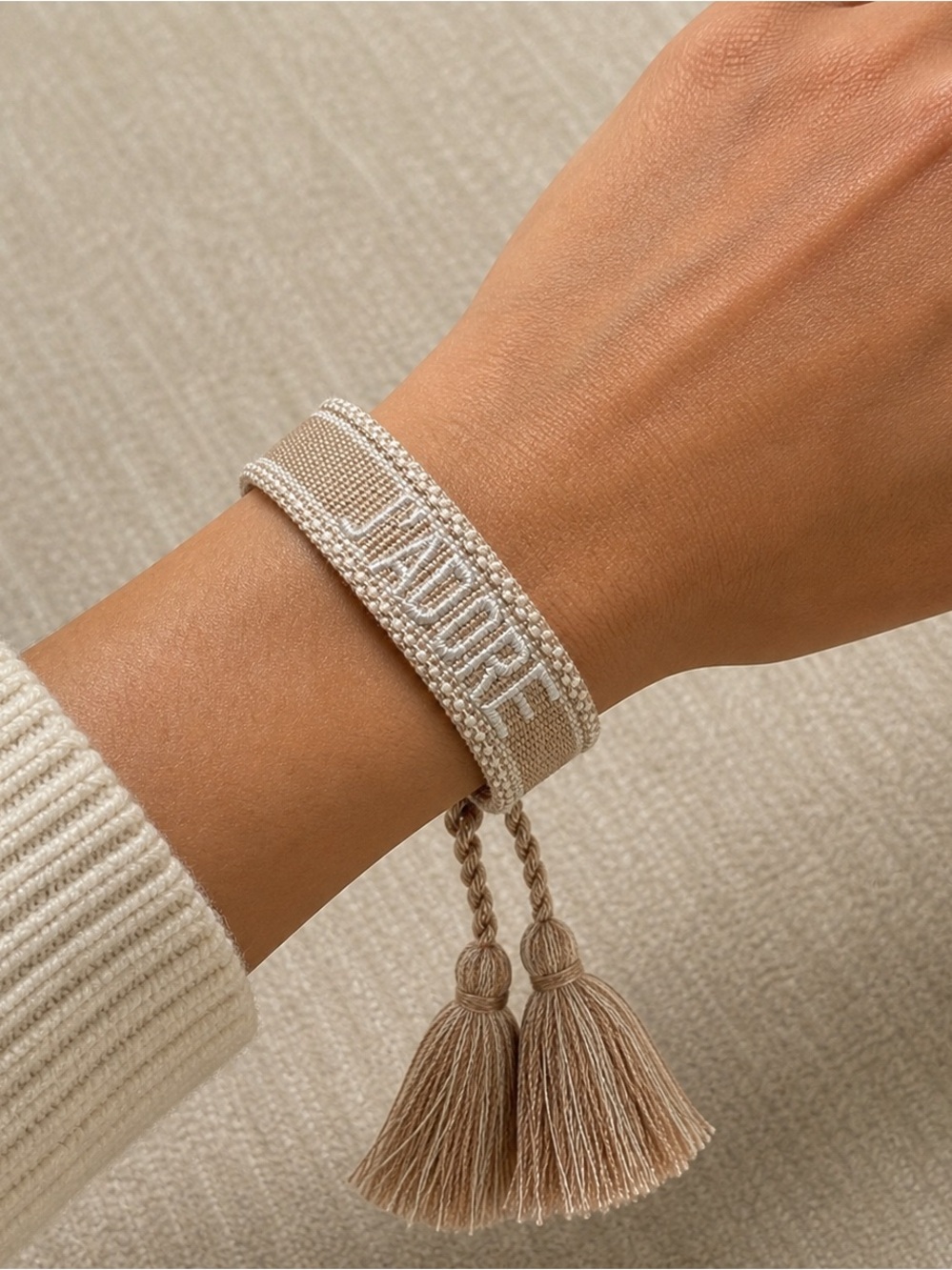 J'ADORE Beige Woven Tassel Bracelet New